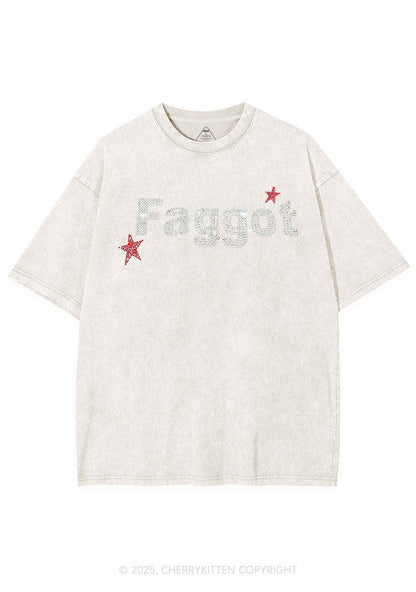 Rhinestone Faggot Pride Y2K Shirts Washed Tee Cherrykitten