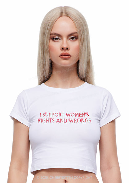 Rhinestone I Support Women Y2K Baby Tee Cherrykitten