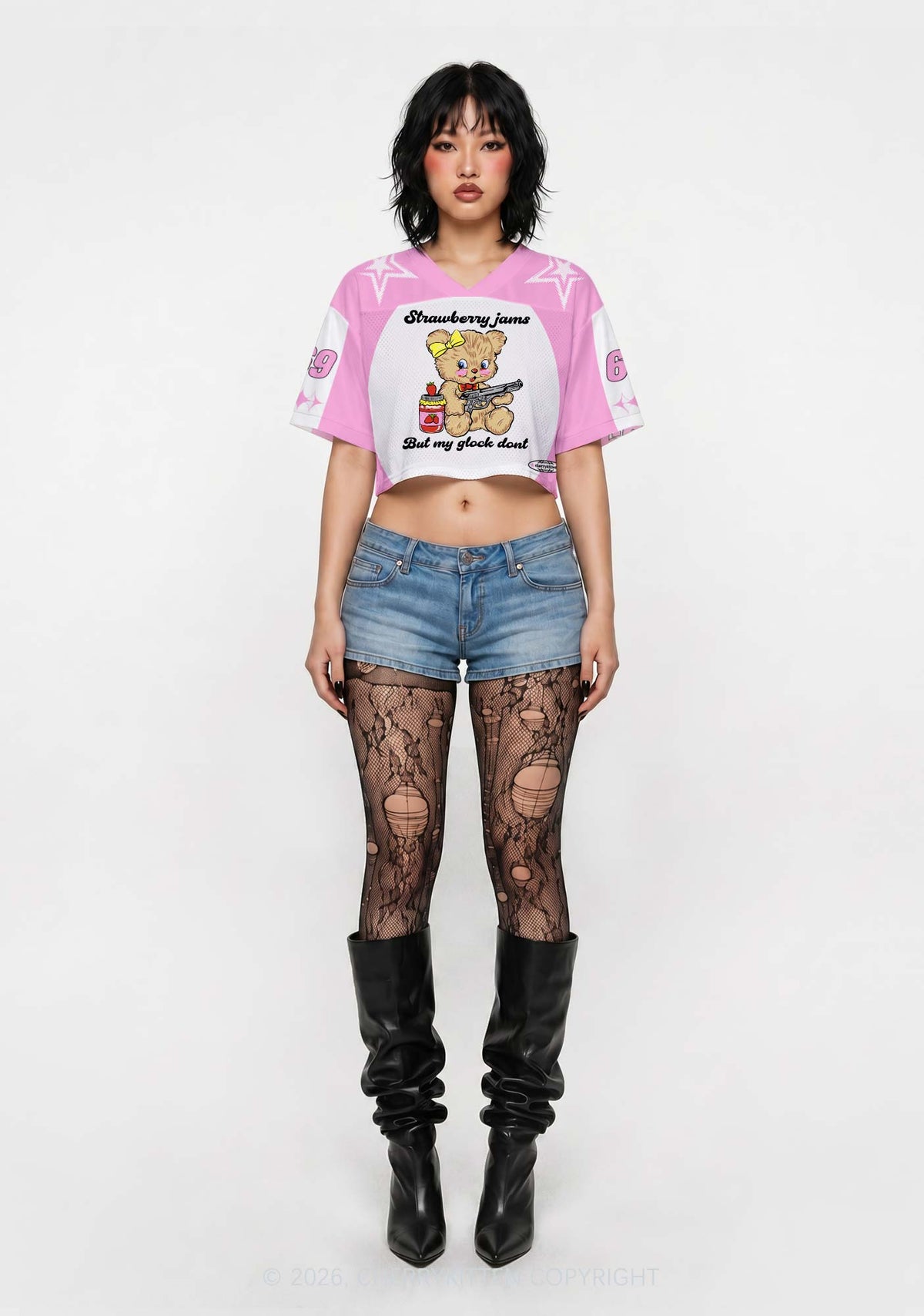 Strawberry Jams Bear Y2K Crop Sport Jersey Shirts Cherrykitten