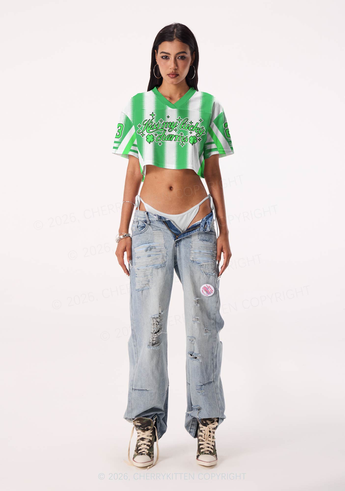 Custom Kiss My Lucky Charms St Patricks Y2K Crop Sport Jersey Shirts Cherrykitten