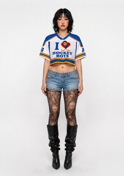 I Love Hockey Boy DL Y2K Crop Sport Jersey Shirts Cherrykitten