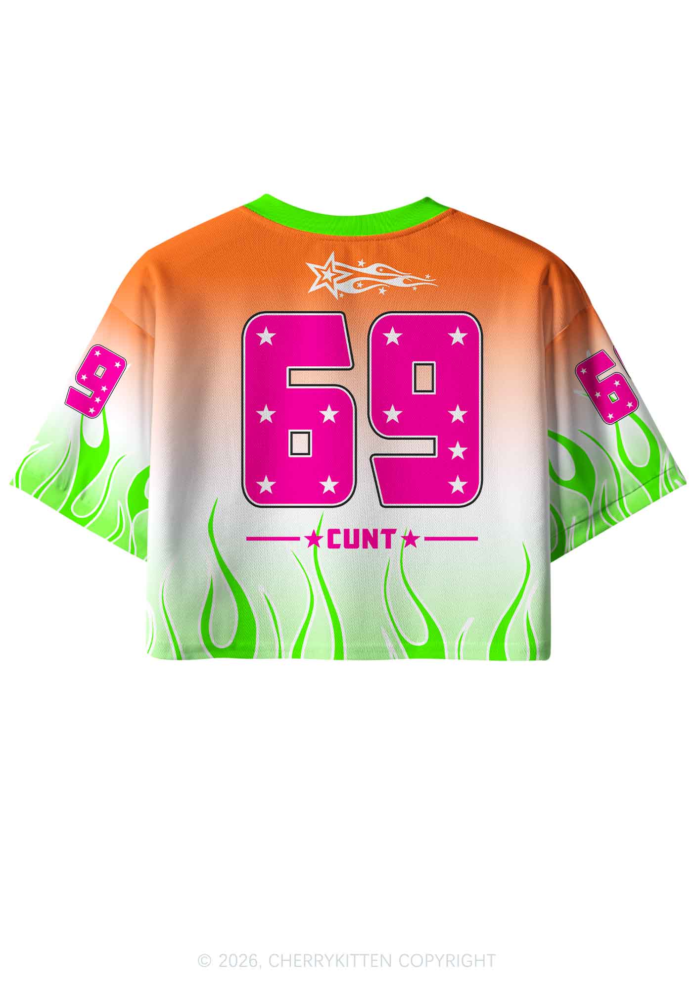 Pink Cxxt Green Flame Y2K Crop Sport Jersey Shirts Cherrykitten