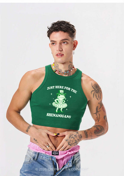 Just Here For The Shenanigans St Patricks Y2K Crop Tank Top Cherrykitten
