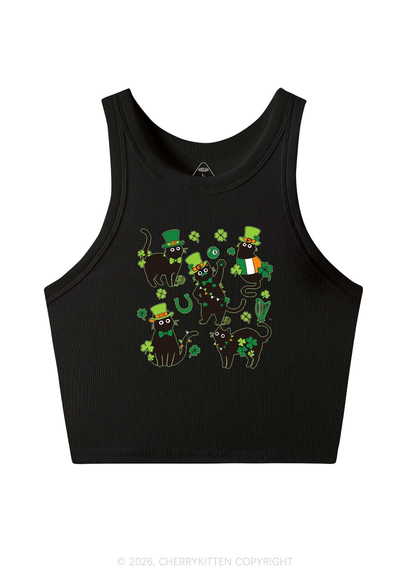 Shamrock Dancing Cats St Patricks Y2K Crop Tank Top Cherrykitten
