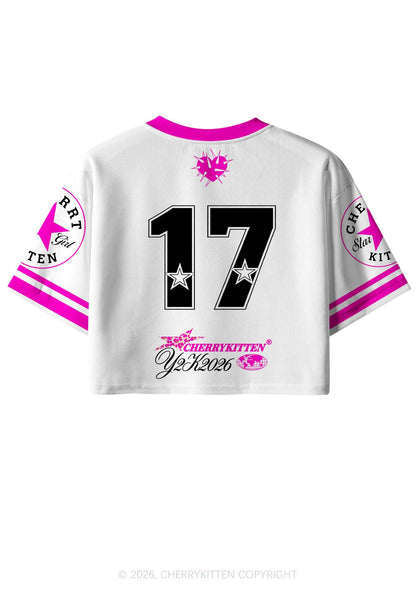 White Stargirl Y2K Crop Sport Jersey Shirts Cherrykitten