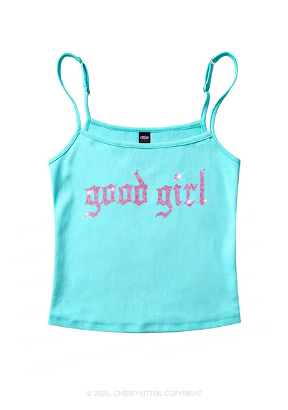 Rhinestone Good Girl Y2K Spaghetti Strap Cami Cherrykitten