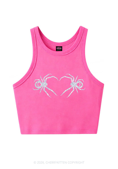 Glitter Skull Spider Y2K Crop Tank Top Cherrykitten