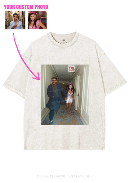 Custom Famous Hallway Photo Y2K Shirts Washed Tee Cherrykitten