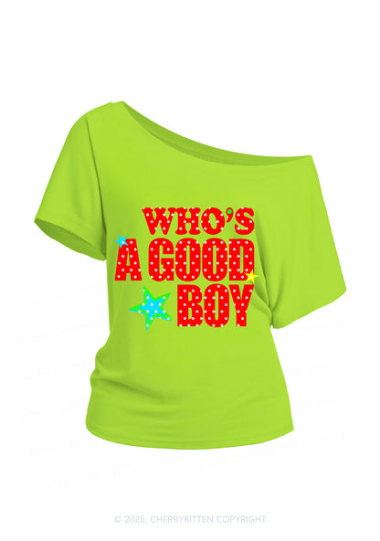 Whos A Good Boy Polka Dots Y2K Off Shoulder Tee Cherrykitten