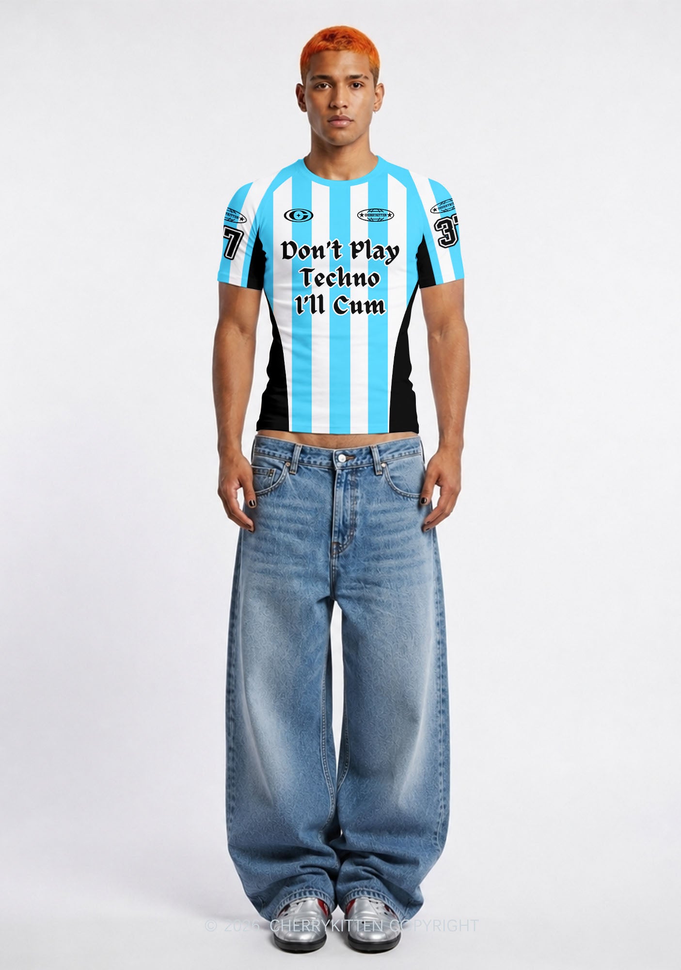 Skyblue Dont Play Techno Y2K Football Jersey Shirts Cherrykitten