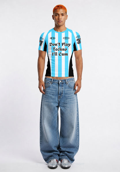 Skyblue Dont Play Techno Y2K Football Jersey Shirts Cherrykitten