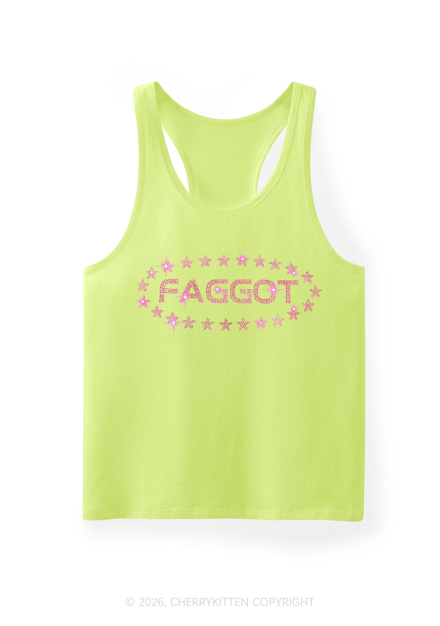 Rhinestone Pink Faggot Stars Pride Y2K Men Racerback Tank Top Cherrykitten