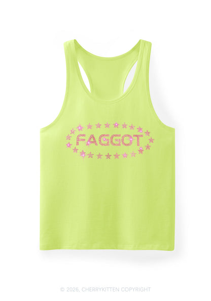 Rhinestone Pink Faggot Stars Pride Y2K Men Racerback Tank Top Cherrykitten