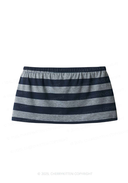 Plain Y2K Navy Grey Striped Mini Skirt Cherrykitten