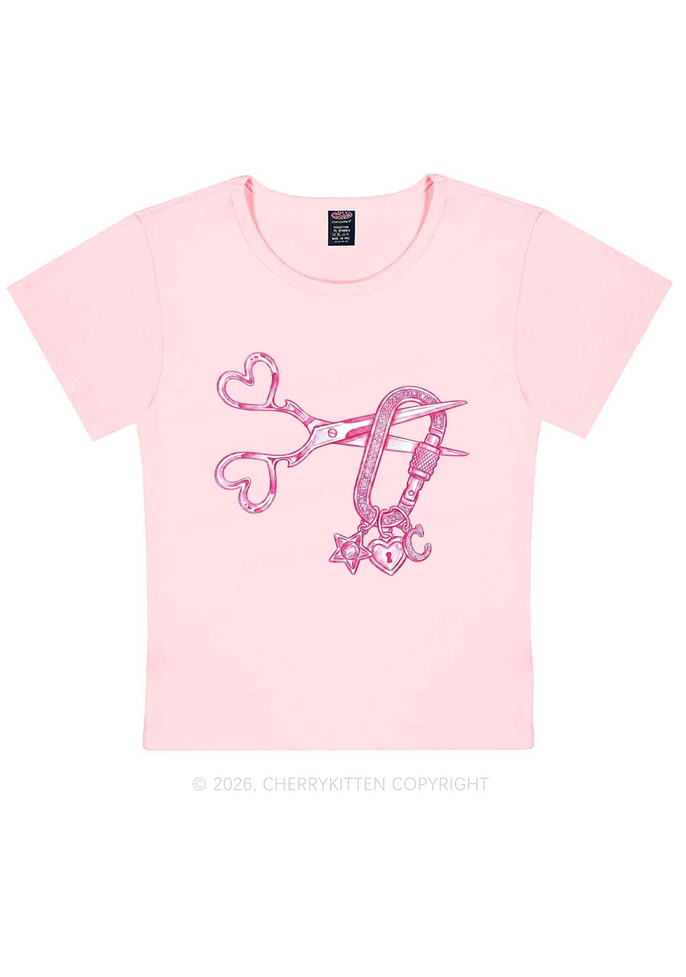 Pink Scissors Lock Charm Pride Y2K Baby Tee Cherrykitten