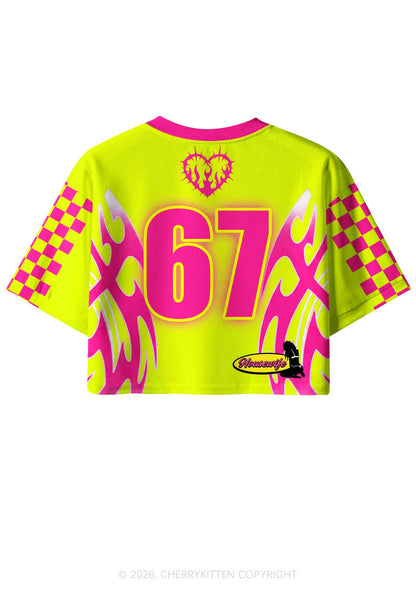 Lime Yellow House Wife Y2K Crop Sport Jersey Shirts Cherrykitten