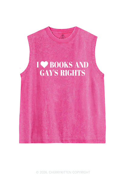 I Love Books And Gay Rights Pride Y2K Washed Muscle Tank Cherrykitten