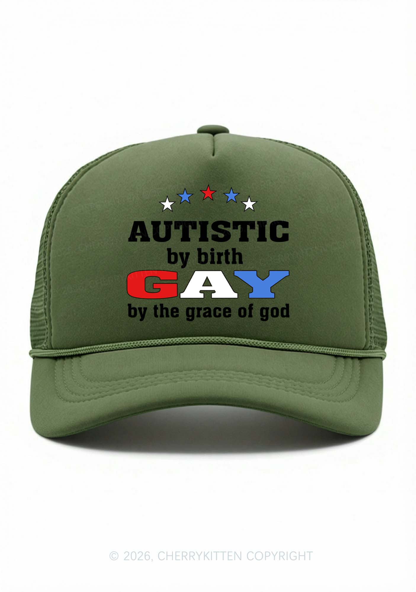Autistic By Birth Gay Pride Y2K Trucker Hat Cherrykitten