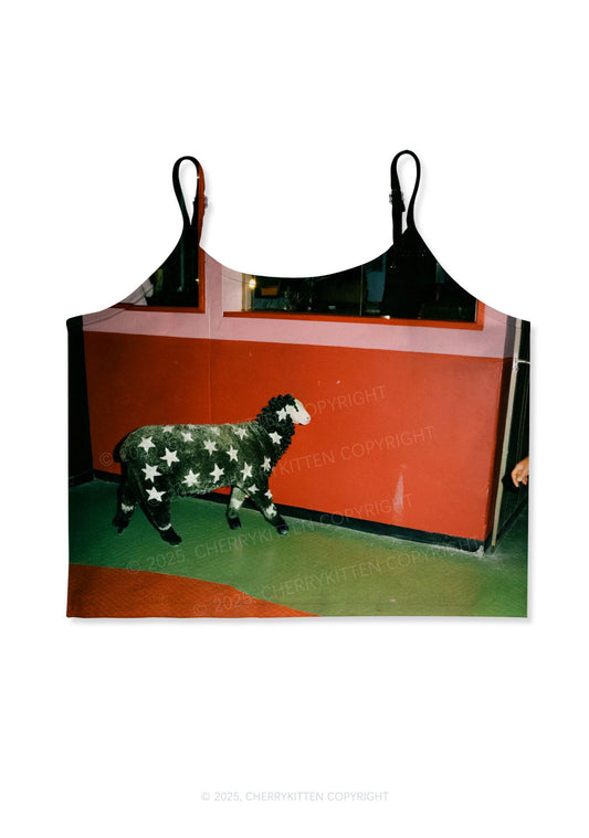 Sheep Starry Wool Y2K Print Cami Crop Top Cherrykitten