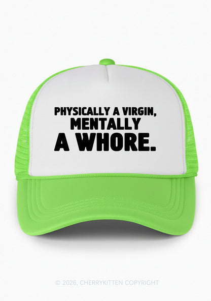 Mentally A Hore Y2K Colorblock Trucker Hat Cherrykitten