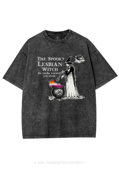 The Spooky Lesbian Witch Y2K Shirts Washed Tee Cherrykitten