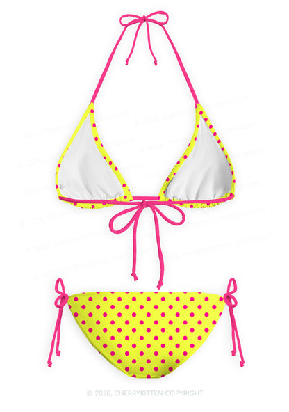 Hot Pink Dots On Yellow Y2K Print Bikini Set Cherrykitten