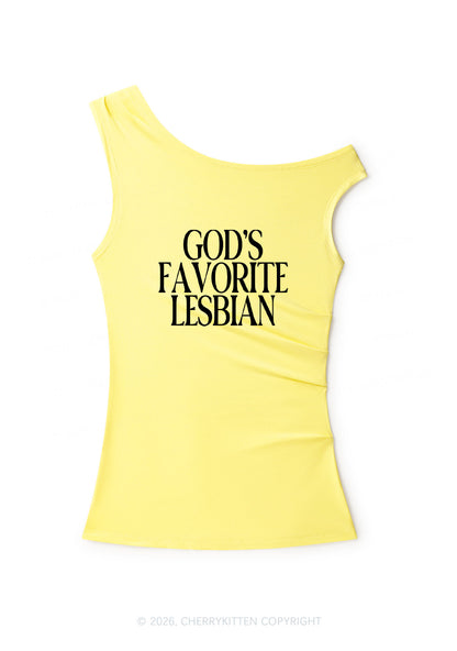 Gods Favorite Lesbian Pride Y2K Off Shoulder Tank Top Cherrykitten