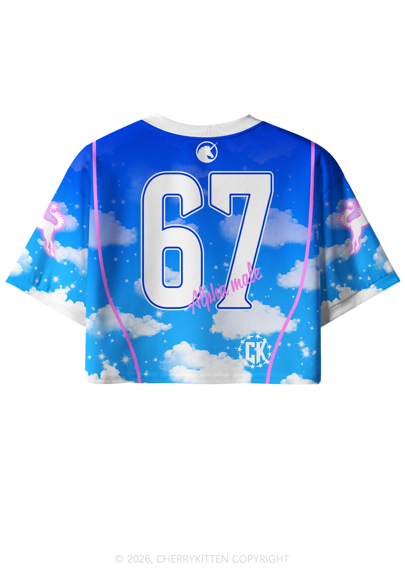 Blue Sky Alpha Male Unicorn Y2K Crop Sport Jersey Shirts Cherrykitten