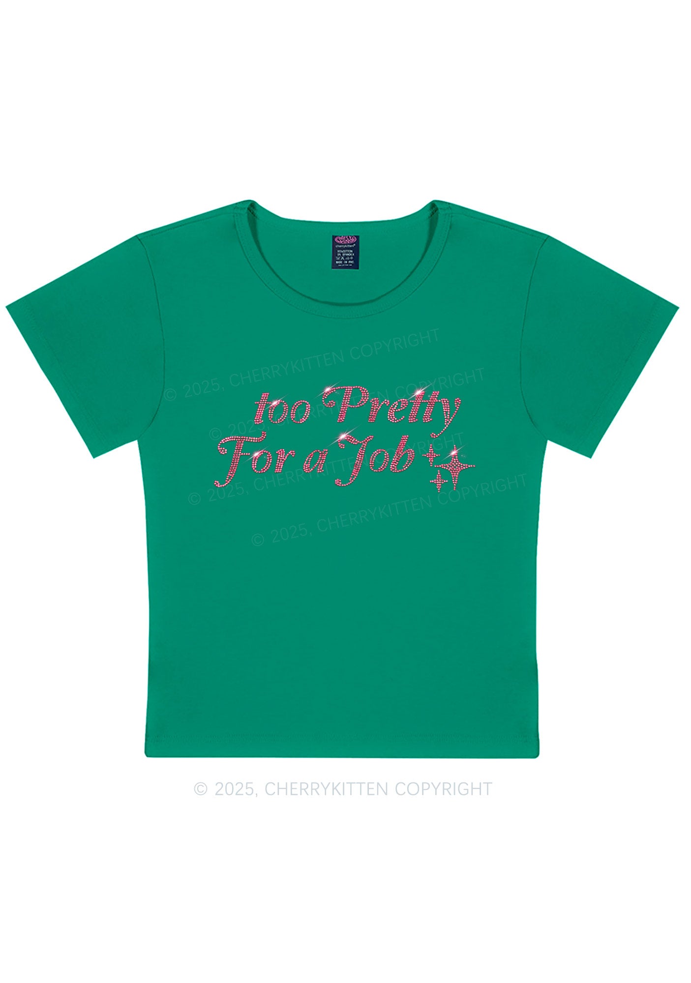 Rhinestone Too Pretty For Job Y2K Baby Tee Cherrykitten