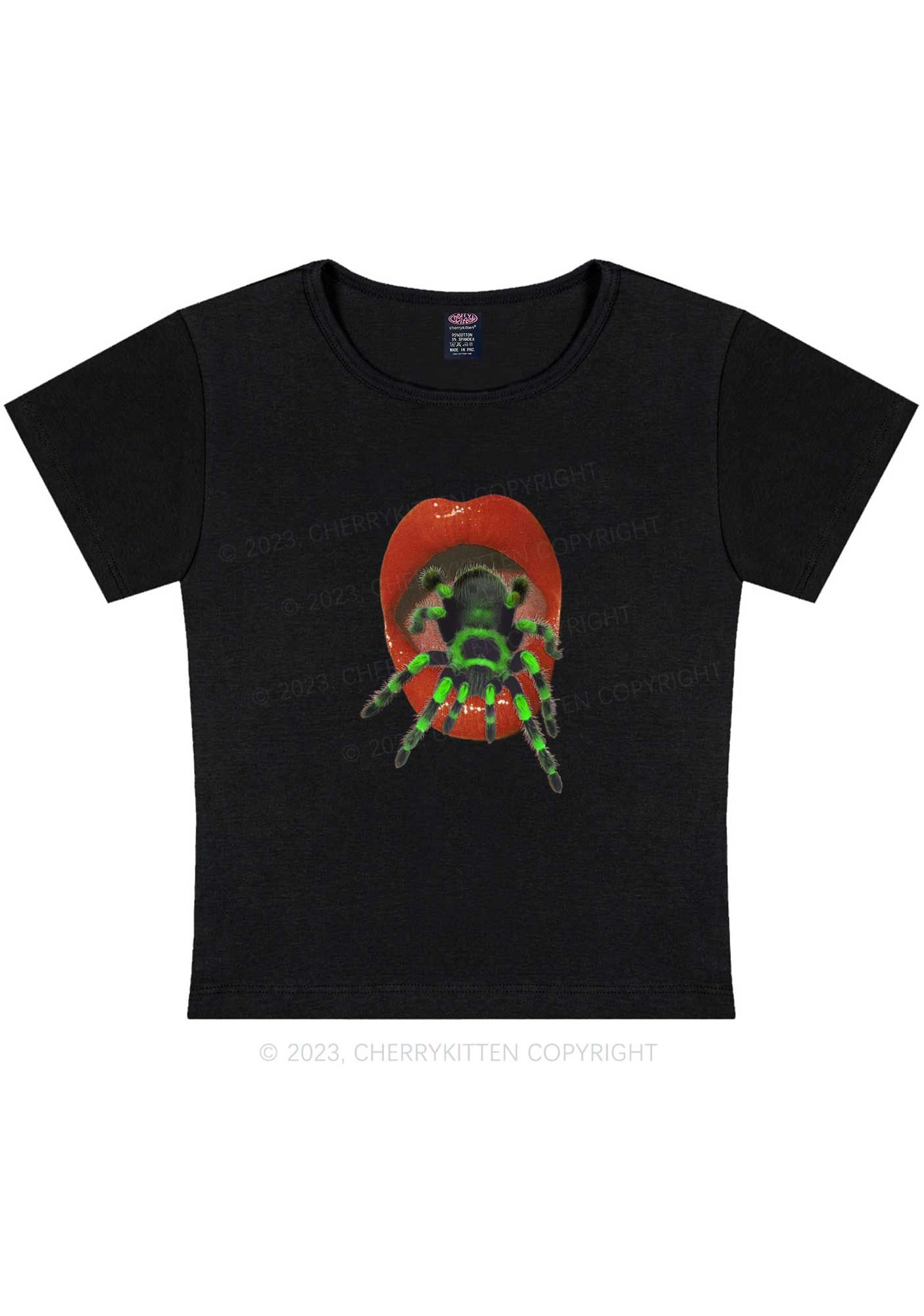 Curvy Spider Red Lips Y2K Baby Tee Cherrykitten