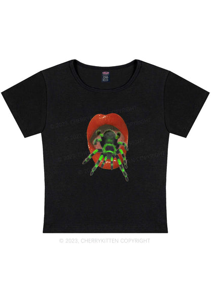 Curvy Spider Red Lips Y2K Baby Tee Cherrykitten