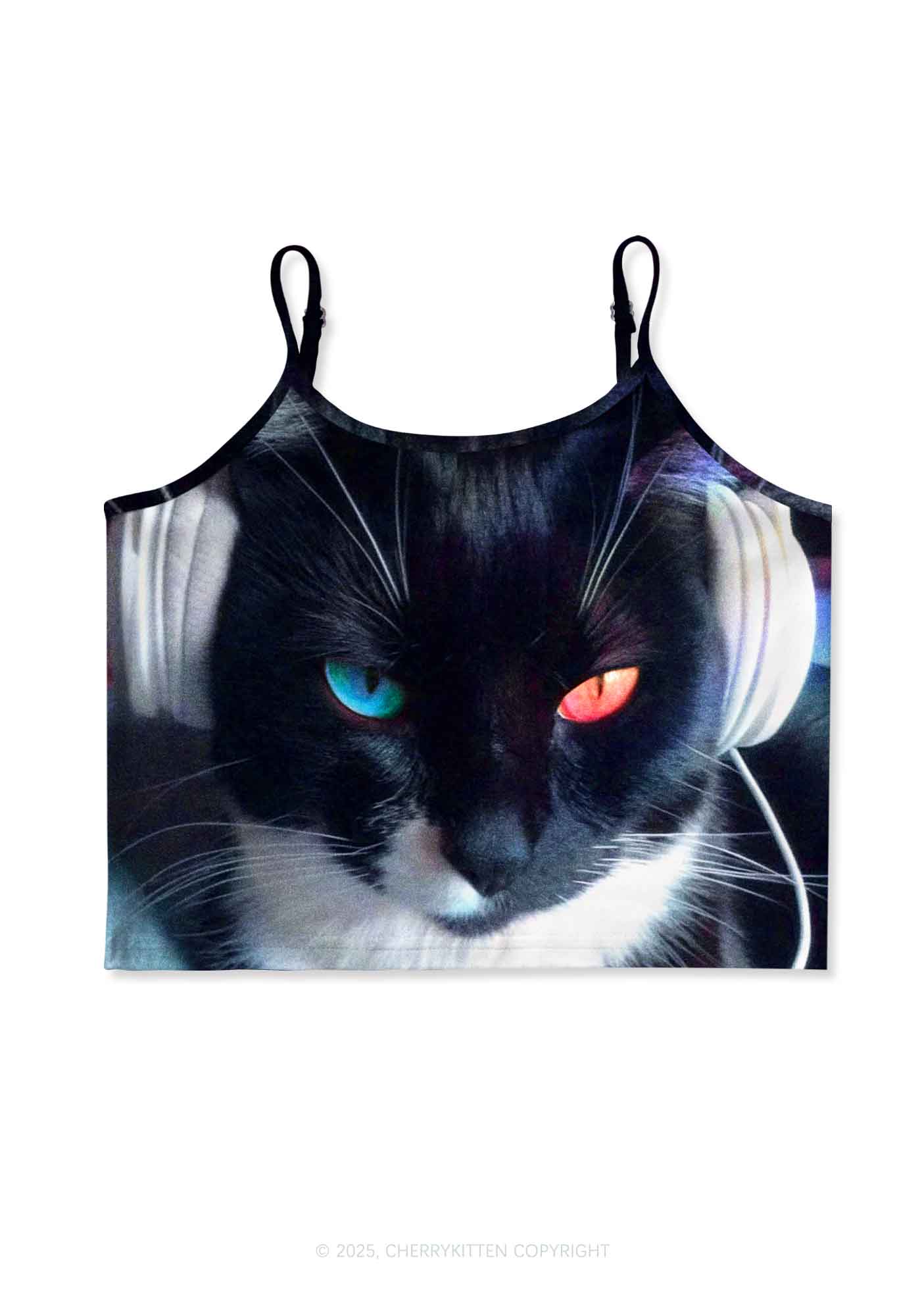 Odd Eyed Cat Y2K Print Cami Crop Top Cherrykitten