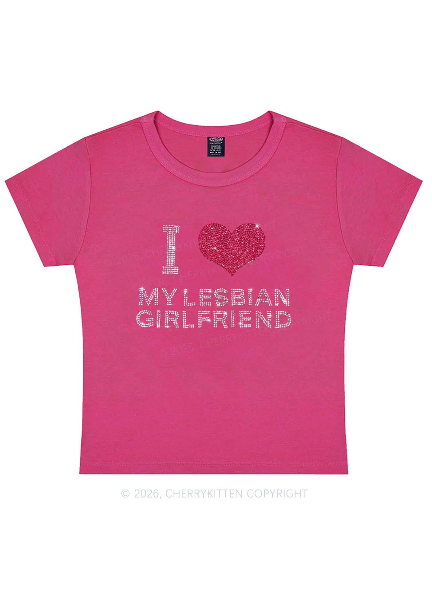 Rhinestone I Love My Lesbian GF Pride Y2K Baby Tee Cherrykitten