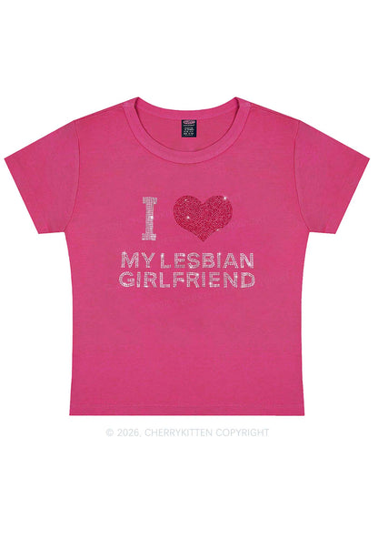 Rhinestone I Love My Lesbian GF Pride Y2K Baby Tee Cherrykitten