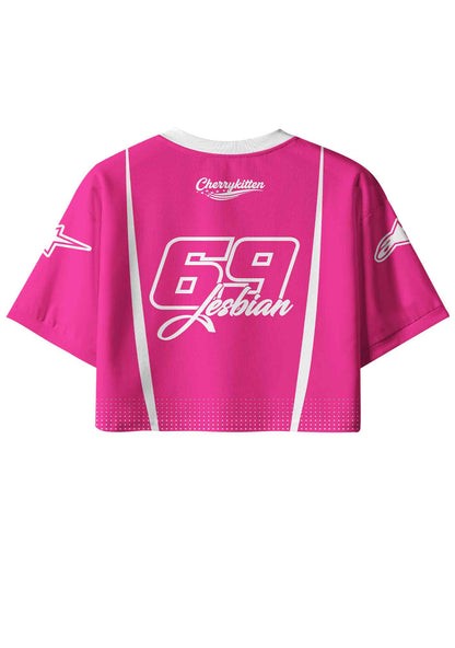 Im Not Lesbian But My Wife Is Pride Y2K Crop Sport Jersey Shirts Cherrykitten