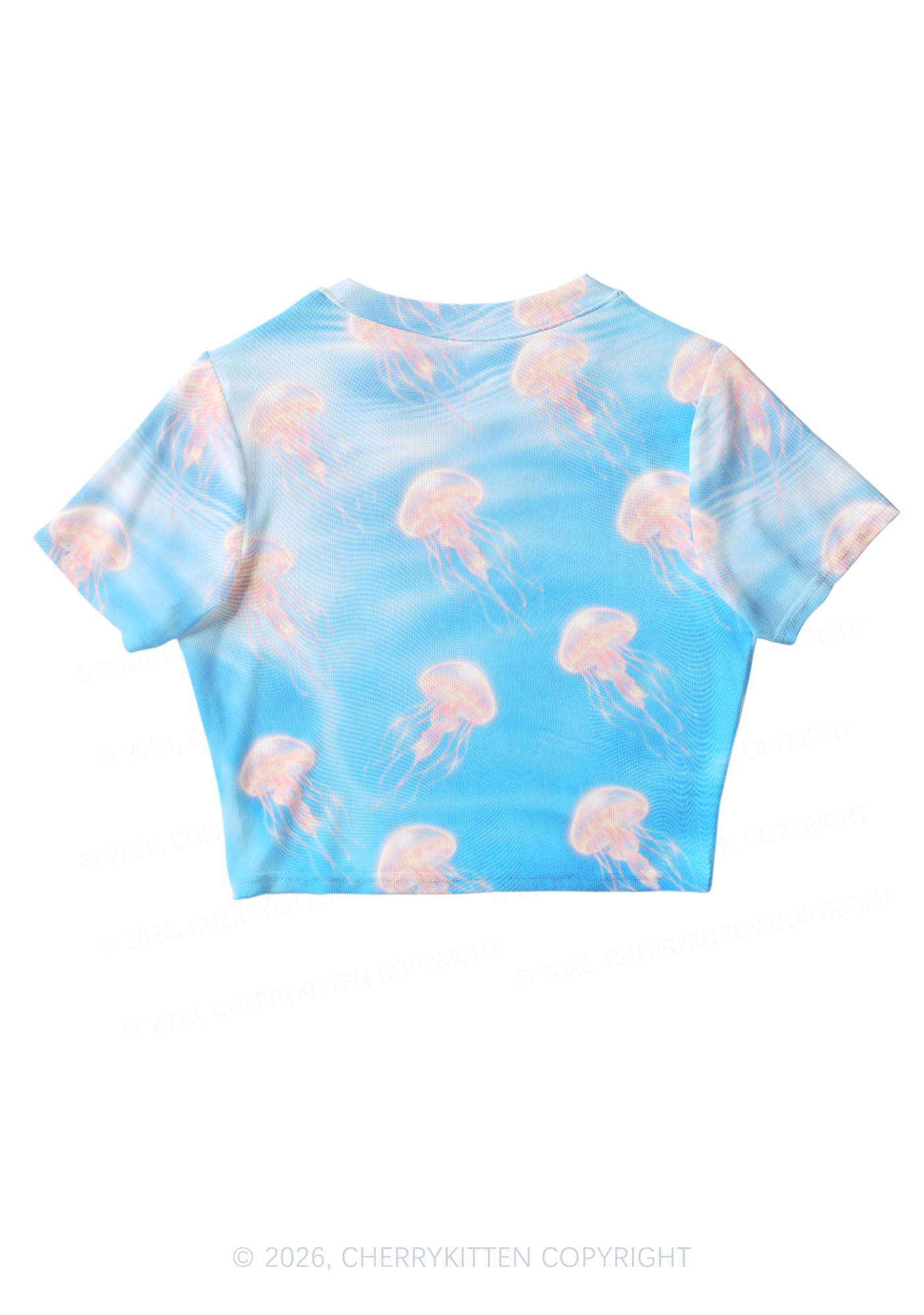 Pink Jellyfish Underwater Y2K Mesh Crop Top Cherrykitten