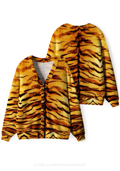 Wild Tiger Texture Y2K Christmas Cardigan Knit Sweatshirt Cherrykitten