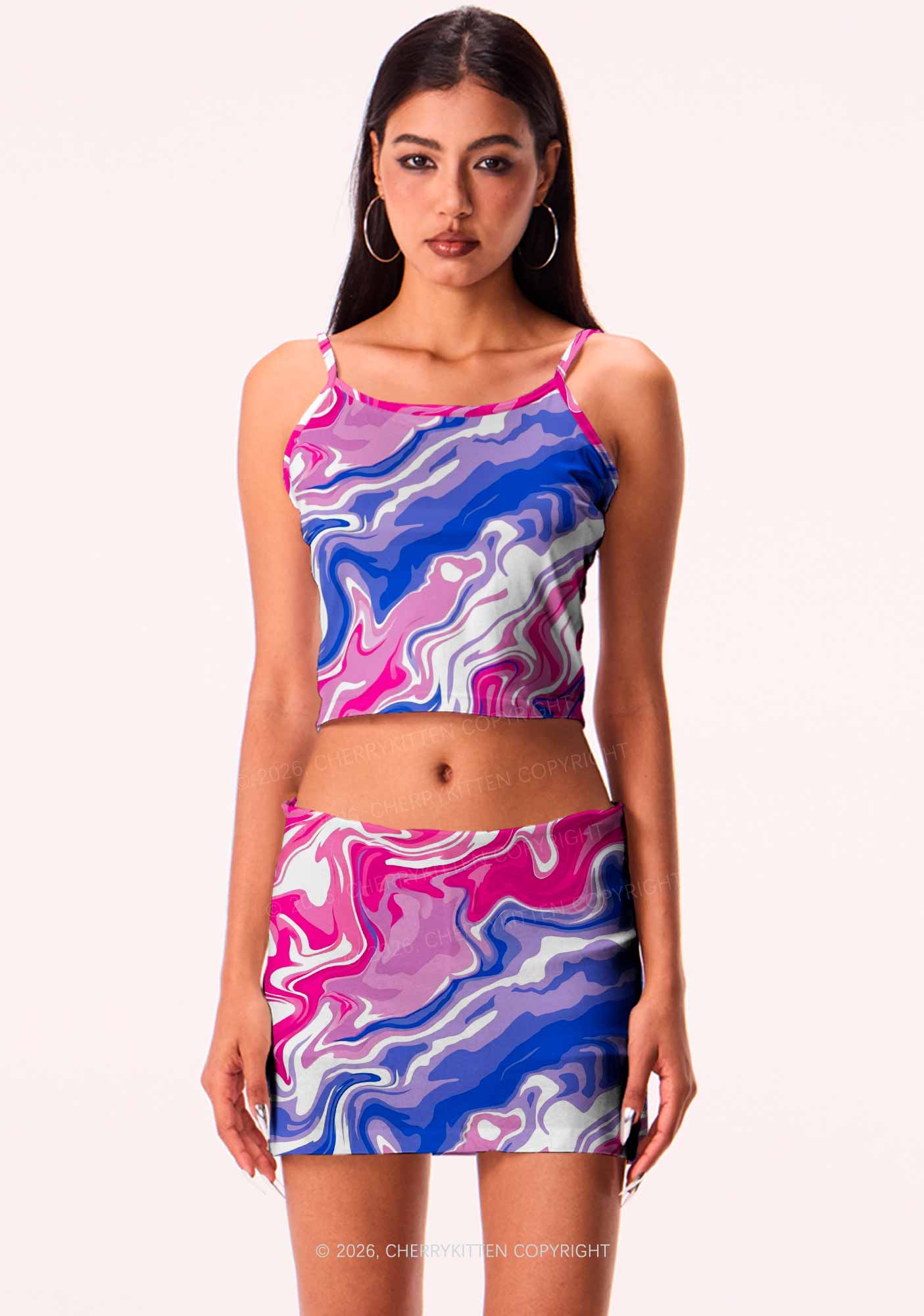 Bisexual Liquid Tie Dye Pride Y2K Print Mini Skirt Cherrykitten