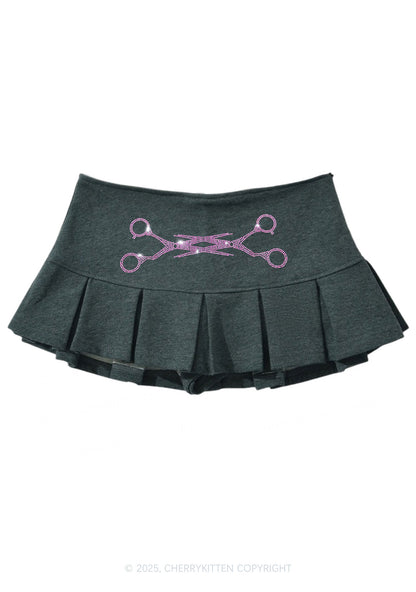 Rhinestone Pink Scissor Pride Y2K Mini Pleated Skirts Cherrykitten