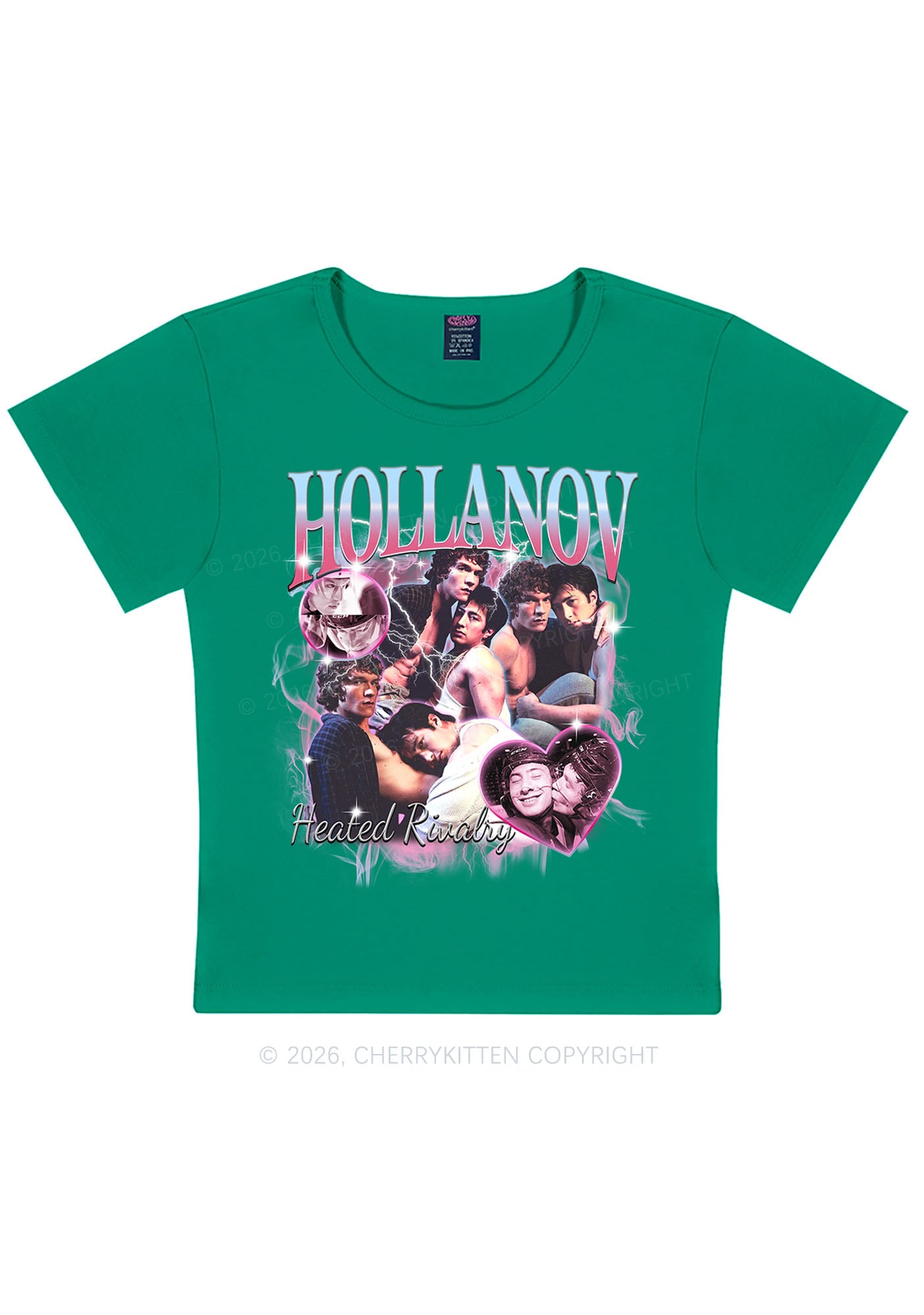 Retro Pink Blue HR Y2K Baby Tee Cherrykitten