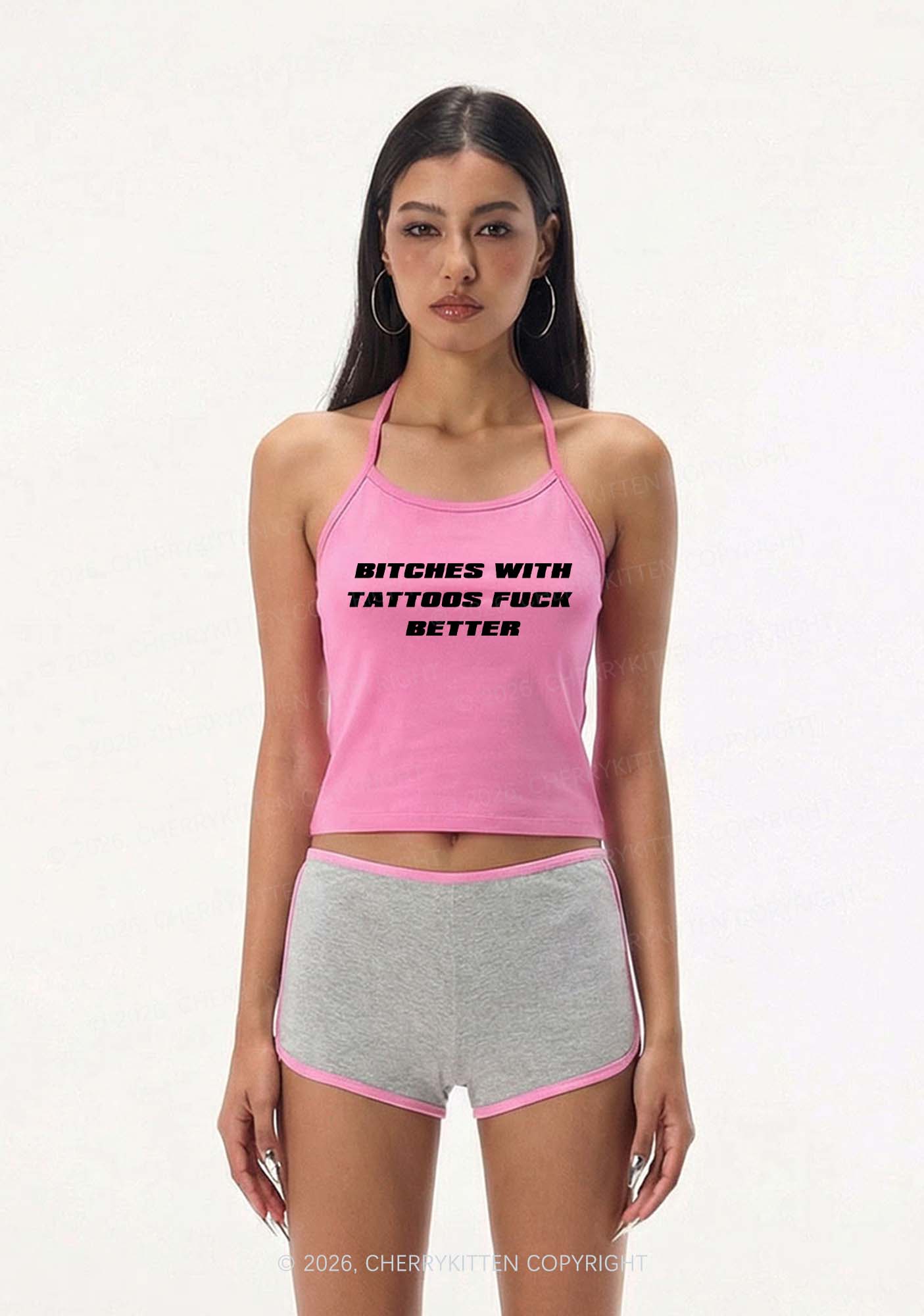 Bxxches With Tattoos Fxxk Better Y2K Halter Neck Cami Cherrykitten