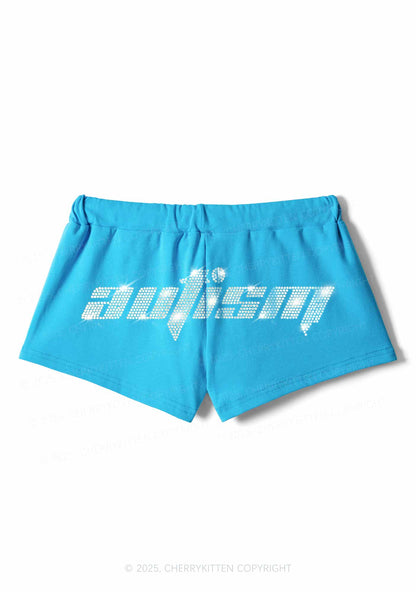 Rhinestone Autism Y2K Drawstring Mini Shorts Cherrykitten