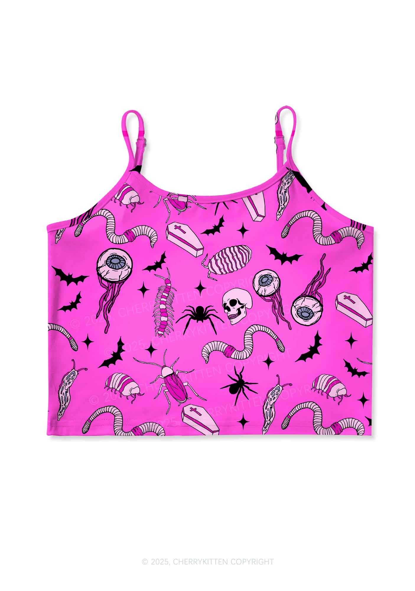 Halloween Goth Pink Party Y2K Print Cami Crop Top Cherrykitten