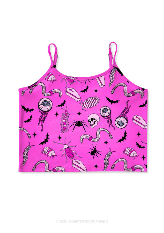 Halloween Goth Pink Party Y2K Print Cami Crop Top Cherrykitten