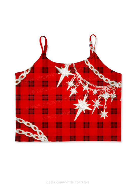 Star Chain Black Pattern Y2K Print Cami Crop Top Cherrykitten