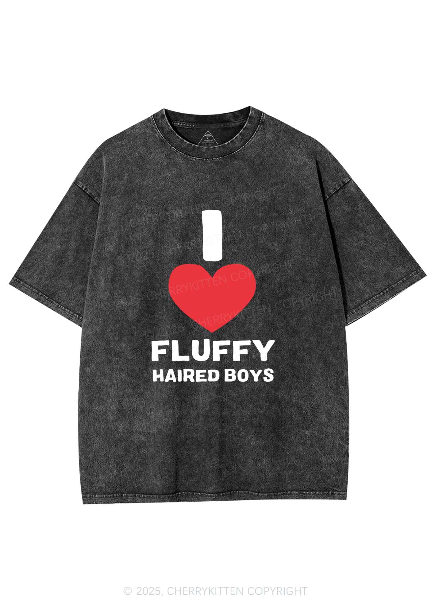 I Love Fluffy Haired Boys Y2K Shirts Washed Tee Cherrykitten