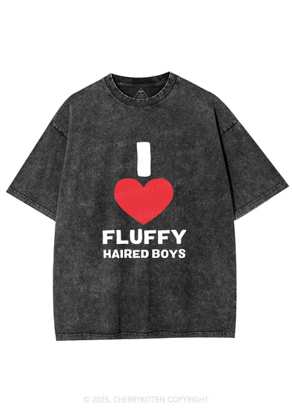 I Love Fluffy Haired Boys Y2K Shirts Washed Tee Cherrykitten