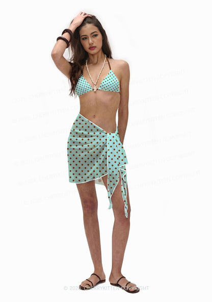 Brown Dots On Mint Green Y2K Print Bikini Set Cherrykitten