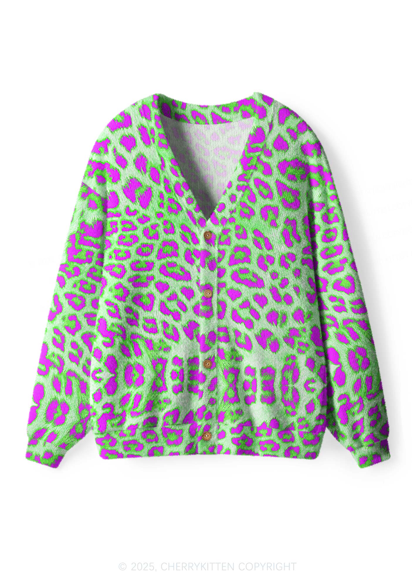 Green Leopard Y2K Christmas Cardigan Knit Sweatshirt Cherrykitten