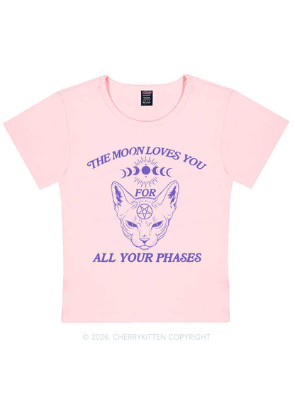 Halloween The Moon Loves You Y2K Baby Tee Cherrykitten